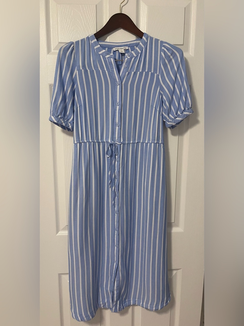 Women’s Blue and White Striped Dress with Pockets